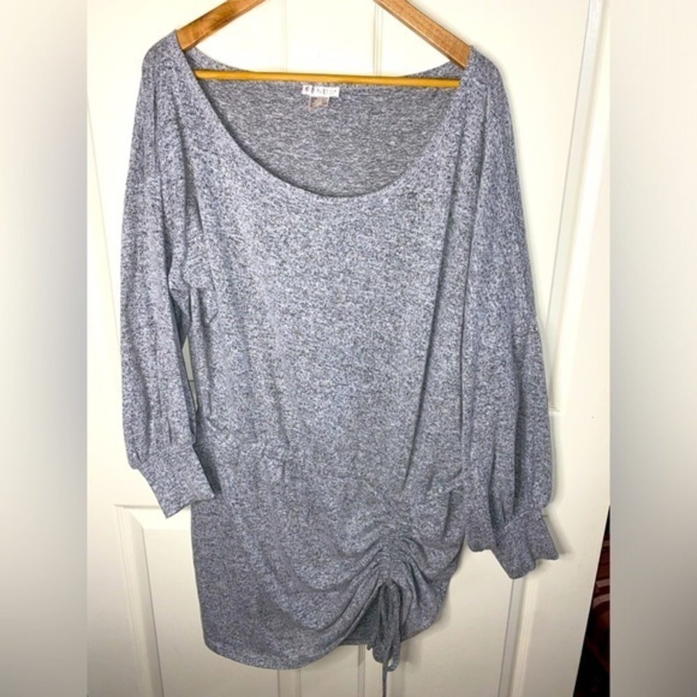 VENUS Gray Relaxed Ruched Dress, Long Sleeve, Cozy